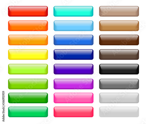 Set of glossy colored web buttons isolated on white background. Vector design elements for website, interface