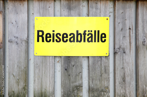german word - Reiseabfälle sign. travel waste - waste bin when travelling on highway parking place. Autobahn, Parkplatz, Rastplatz
