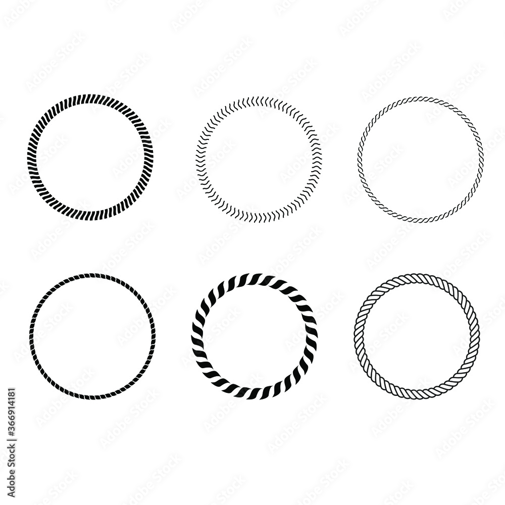 Round rope frames vector icon set. Cable circle shapes strength decorative vintage ropes illustration collection. Round rope frames vector icon set. Cable circle shapes strength decorative vintage ropes illustration collection.