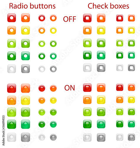 Set of colored web radio buttons and check boxes