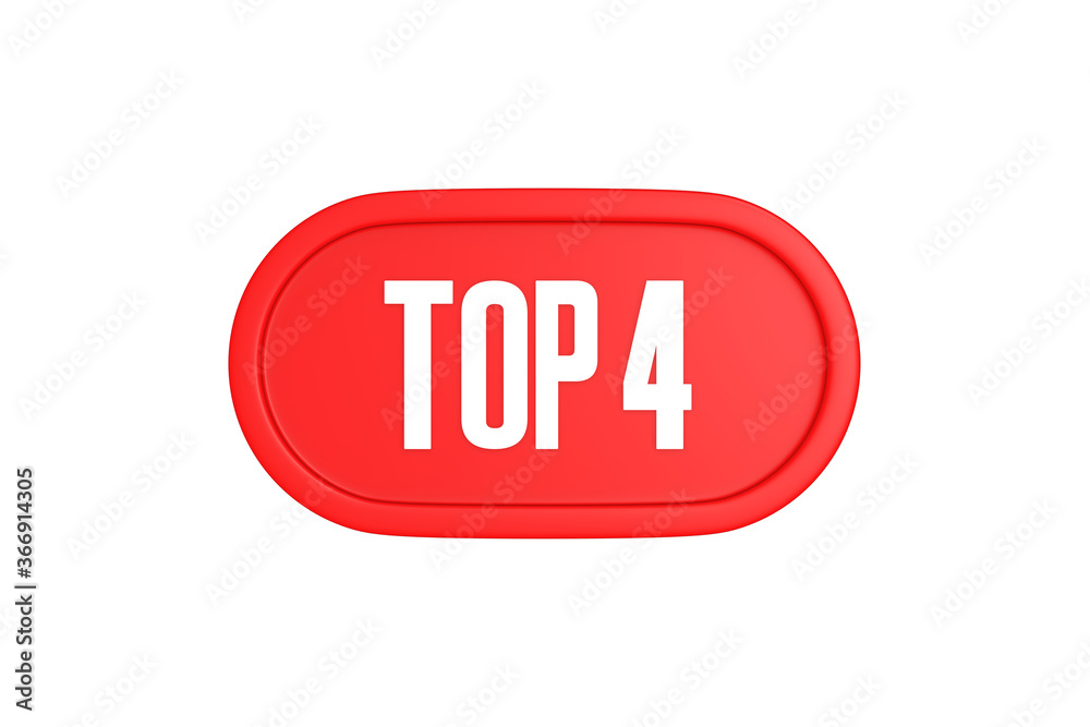 Top 4 sign in red color isolated on white background, 3d illustration. Top 4 sign in red color isolated on white background, 3d illustration.