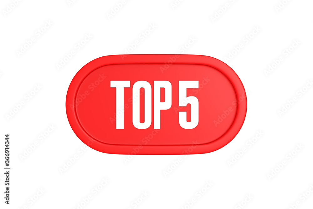 Top 5 sign in red color isolated on white background, 3d illustration. Top 5 sign in red color isolated on white background, 3d illustration.