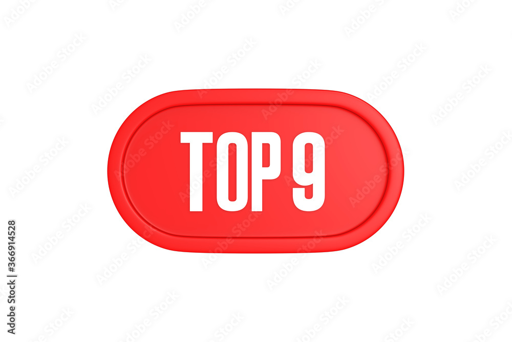 Top 9 sign in red color isolated on white background, 3d illustration. Top 9 sign in red color isolated on white background, 3d illustration.