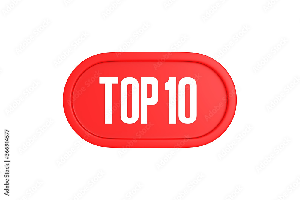 Top 10 sign in red color isolated on white background, 3d illustration. Top 10 sign in red color isolated on white background, 3d illustration.