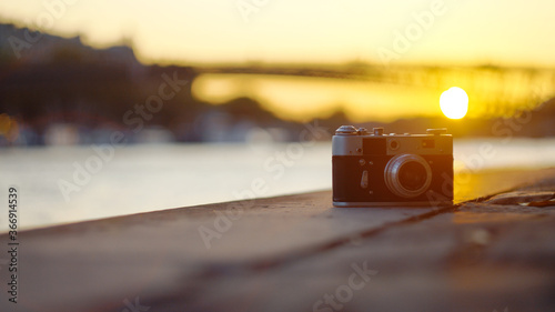 Photography Retro camera at sunset
