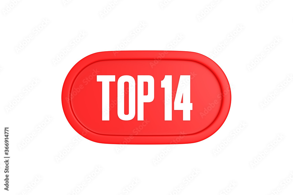 Top 14 sign in red color isolated on white background, 3d illustration. Top 14 sign in red color isolated on white background, 3d illustration.
