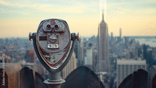 Observation binoculars in a tourist location