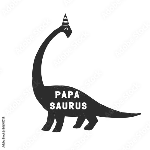 Papa saurus. Cute father dinosaur doodle t-shirt design. Funny Dino collection. Textile design for baby boy birhday party on white background. Cartoon monster vector illustration.