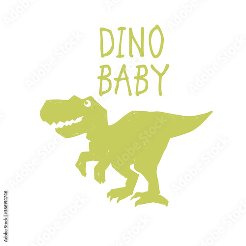 Dino baby. Cute dinosaur doodle t-shirt design. Funny Dino collection. Textile design for baby boy on white background. Cartoon monster vector illustration.