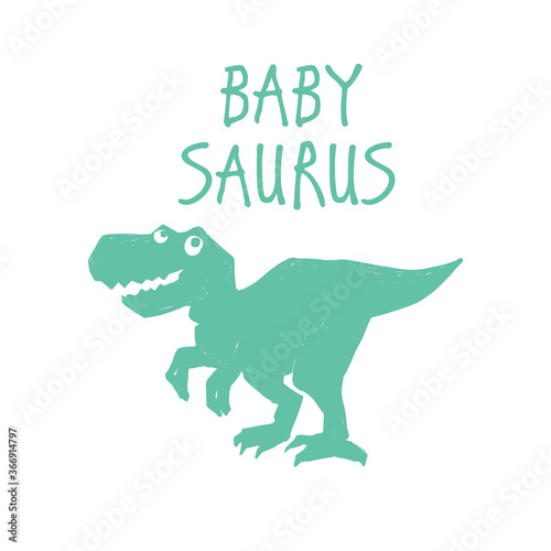 Baby saurus. Cute dinosaur doodle t-shirt design. Funny Dino collection. Textile design for baby boy on white background. Cartoon monster vector illustration.