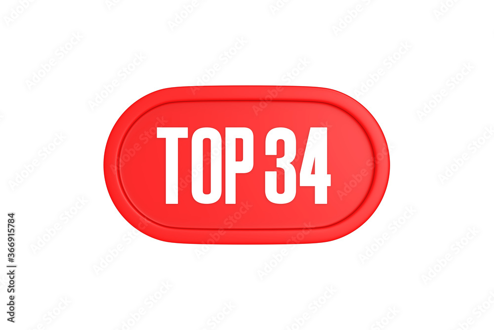 Top 34 sign in red color isolated on white background, 3d illustration. Top 34 sign in red color isolated on white background, 3d illustration.