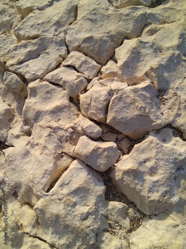The structure of a stone on the Mediterranean coast close up.
