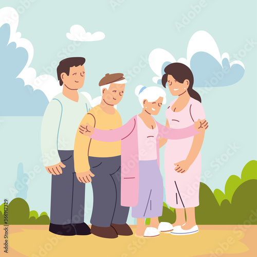 happy family, granddaughter, grandson and grandparents