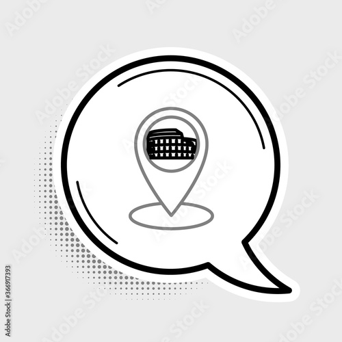 Line Map pointer with Coliseum in Rome, Italy icon isolated on grey background. Colosseum sign. Symbol of Ancient Rome, gladiator fights. Colorful outline concept. Vector.