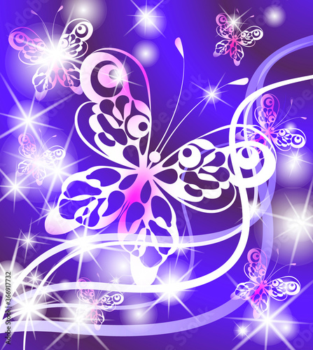 Beautiful butterflies on a purple background