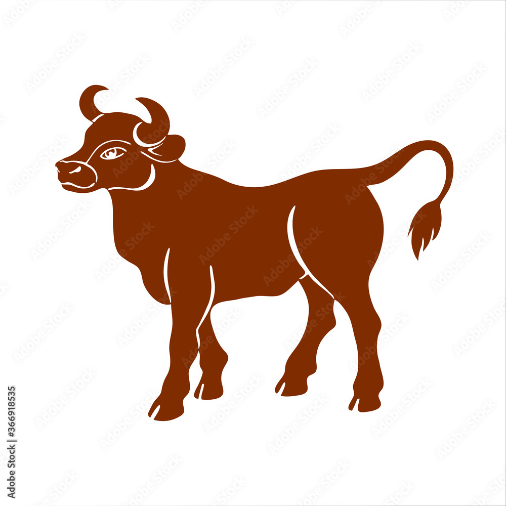 brown bull - vector illustration. The bull is the symbol of the Chinese new year 2021. Can be used for plotter / laser cutting.