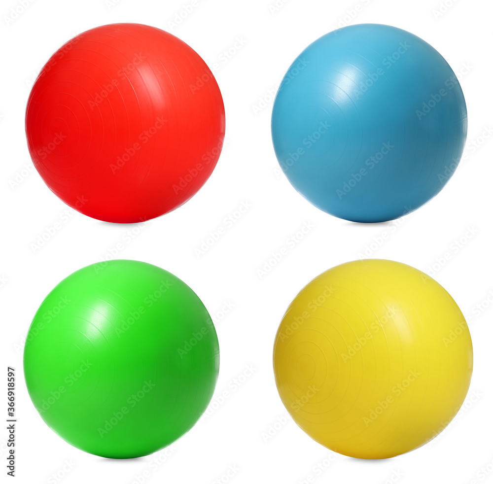 Set of fitness balls on white background
