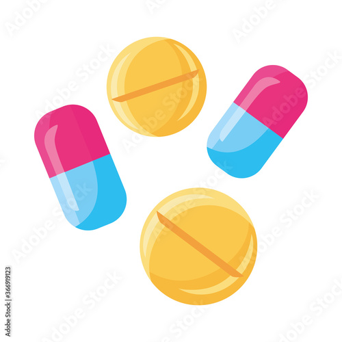medicine capsules and pills drugs isolated icon