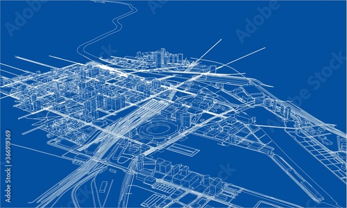 Outline city concept. Wire-frame style