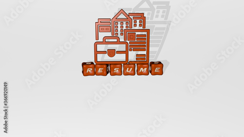 Slika na platnu 3D illustration of resume graphics and text made by metallic dice letters for the related meanings of the concept and presentations
