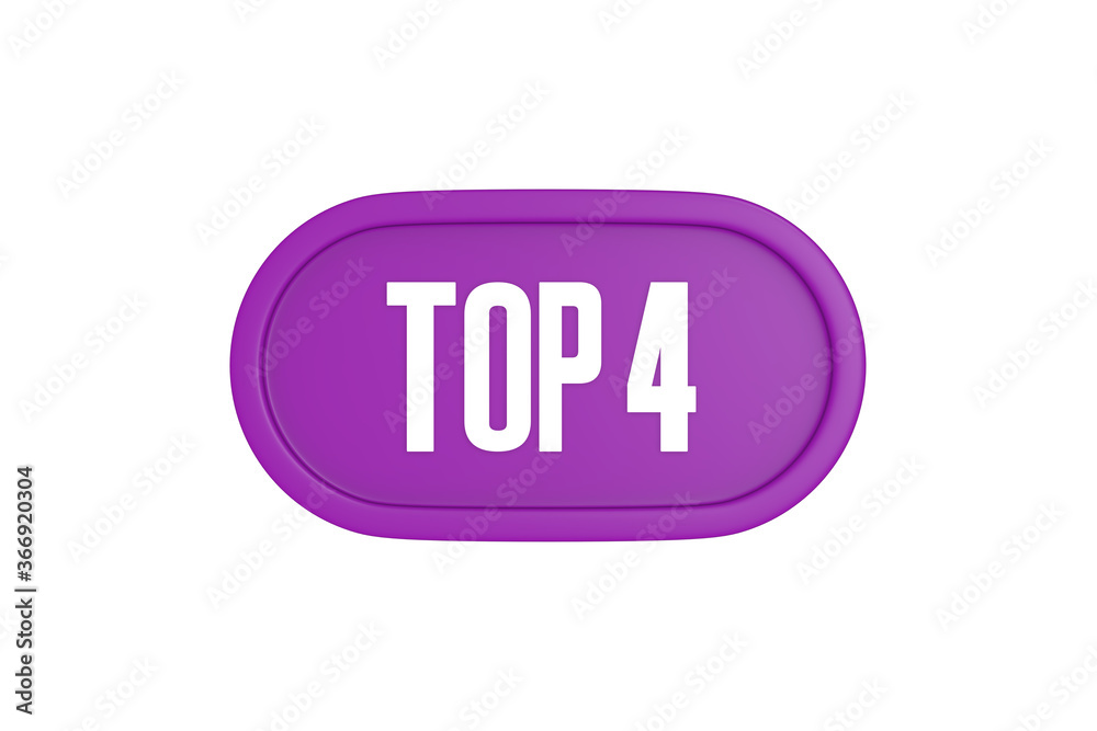 Top 4 sign in purple color isolated on white background, 3d illustration. Top 4 sign in purple color isolated on white background, 3d illustration.