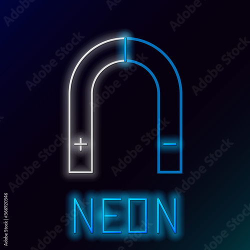 Glowing neon line Magnet icon isolated on black background. Horseshoe magnet, magnetism, magnetize, attraction. Colorful outline concept. Vector.