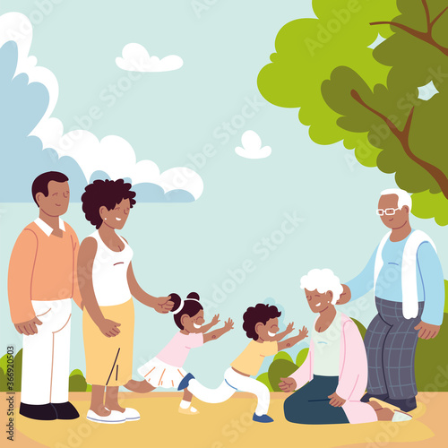 happy family, parents, grandparents and child