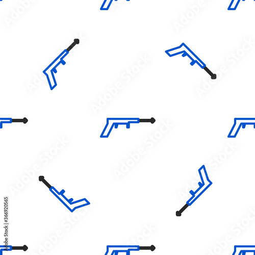 Line Fishing harpoon icon isolated seamless pattern on white background. Fishery manufacturers for catching fish under water. Diving underwater equipment. Colorful outline concept. Vector.