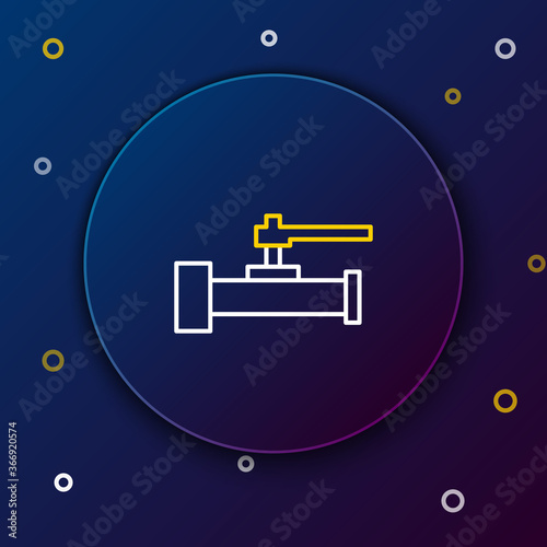 Line Industry metallic pipes and valve icon isolated on blue background. Colorful outline concept. Vector.