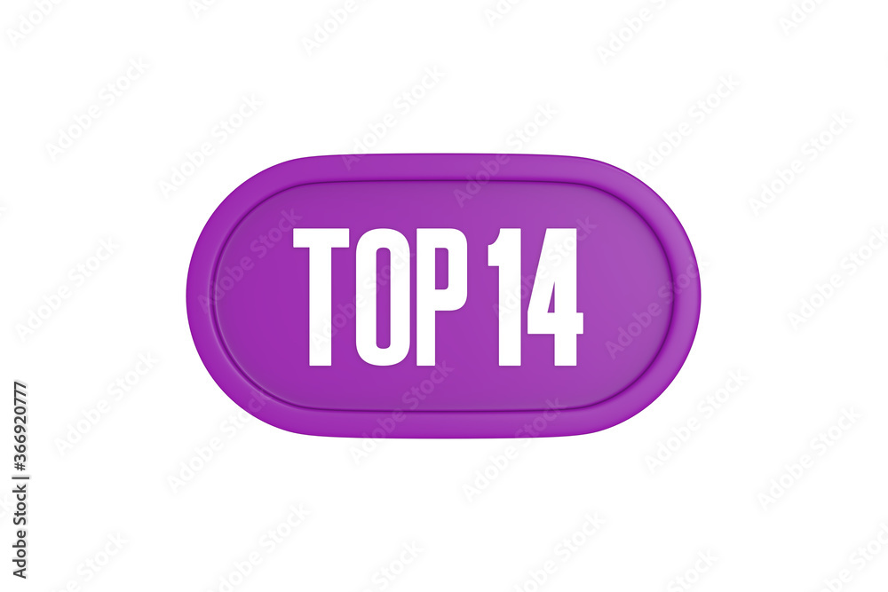 Top 14 sign in purple color isolated on white background, 3d illustration. Top 14 sign in purple color isolated on white background, 3d illustration.