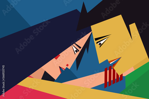 Illustration of an intimate couple hugging together