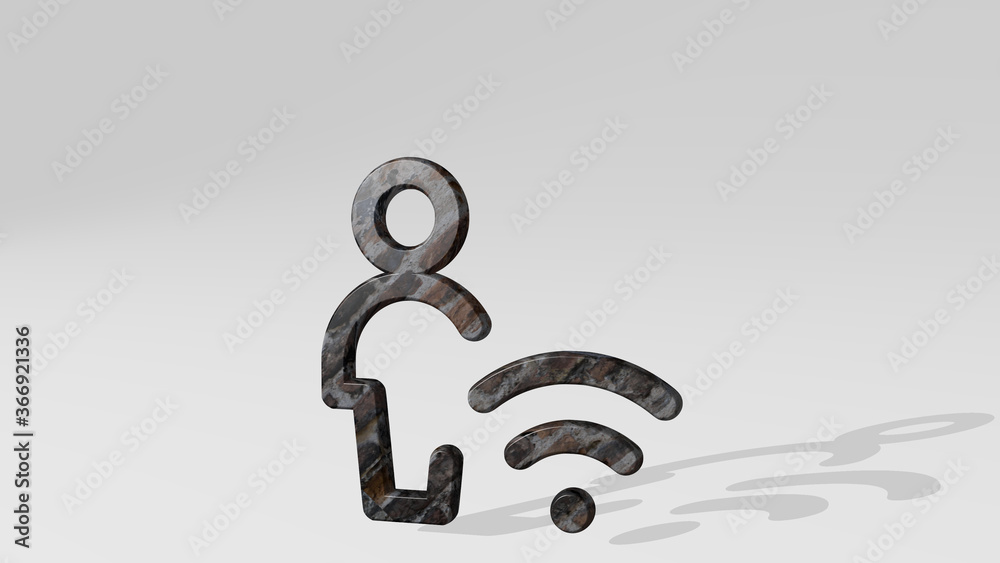 SINGLE NEUTRAL ACTIONS WIFI casting shadow with two lights. 3D illustration of metallic sculpture over a white background with mild texture. icon and isolated SINGLE NEUTRAL ACTIONS WIFI casting shadow with two lights. 3D illustration of metallic sculpture over a white background with mild texture. icon and isolated