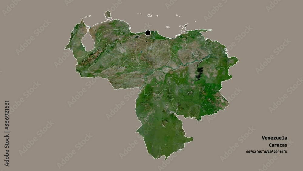 Trujillo, state of Venezuela, with its capital, localized, outlined and zoomed with informative overlays on a satellite map in the Stereographic projection. Animation 3D Trujillo, state of Venezuela, with its capital, localized, outlined and zoomed with informative overlays on a satellite map in the Stereographic projection. Animation 3D