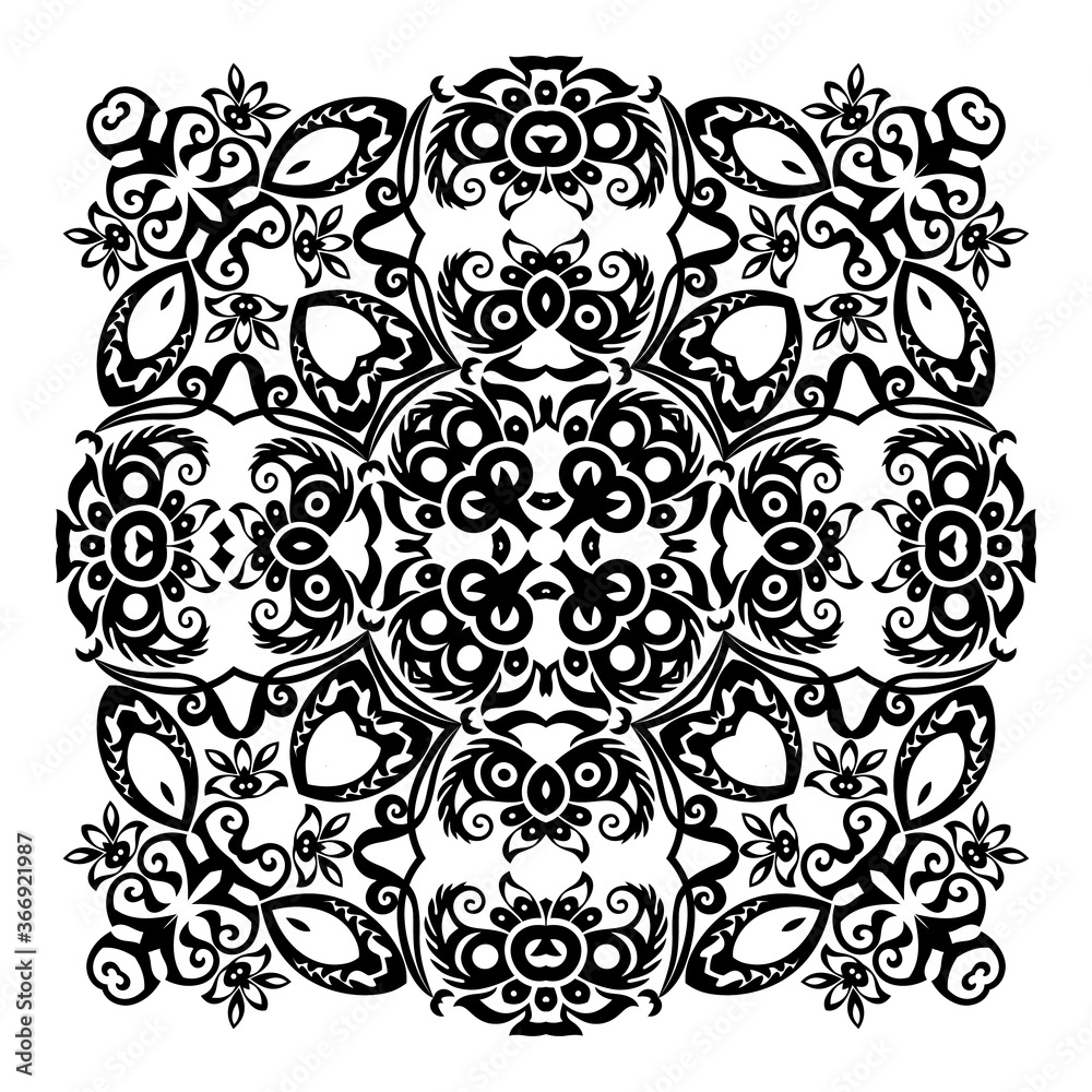 Fototapeta premium Vector black floral ethnic ornamental illustration