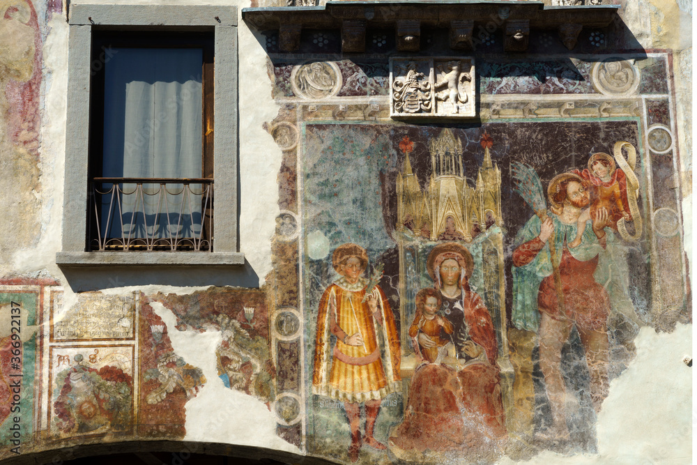 Clusone, Bergamo, Italy: historic  palazzo comunale, with frescos on the facade