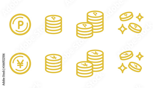 ポイントとお金のアイコンのセット／コイン／硬貨／円
