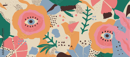 Different textures and shapes artistic vector illustration collage. Colorful abstract graphic design artwork, creative background for banner, brochure, card, invitation, flyer, placard, poster, report