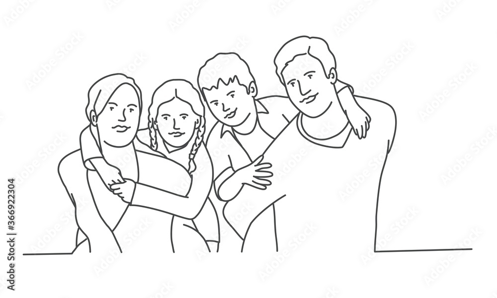 Happy family. Line drawing vector illustration. Happy family. Line drawing vector illustration.