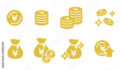 お金のアイコンのセット／硬貨／貯金／現金袋
