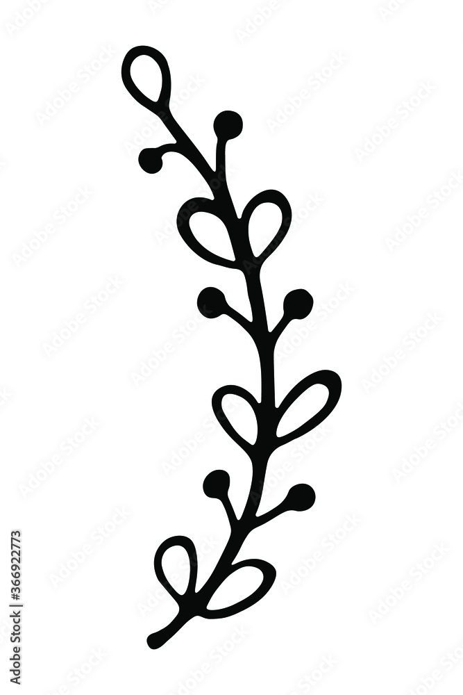 Single branch with leaves in ink Isolated on white background. Hand drawn vector decorative element in doodle style for wedding invitation and decoration, postcard, flyer, banner or website Single branch with leaves in ink Isolated on white background. Hand drawn vector decorative element in doodle style for wedding invitation and decoration, postcard, flyer, banner or website