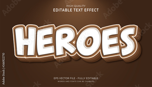 heroes text effect, editable 3d cartoon text style effect.