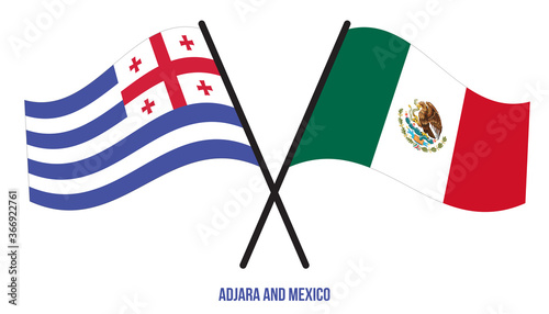 Adjara and Mexico Flags Crossed And Waving Flat Style. Official Proportion. Correct Colors.