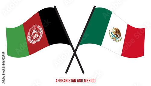 Afghanistan and Mexico Flags Crossed And Waving Flat Style. Official Proportion. Correct Colors.