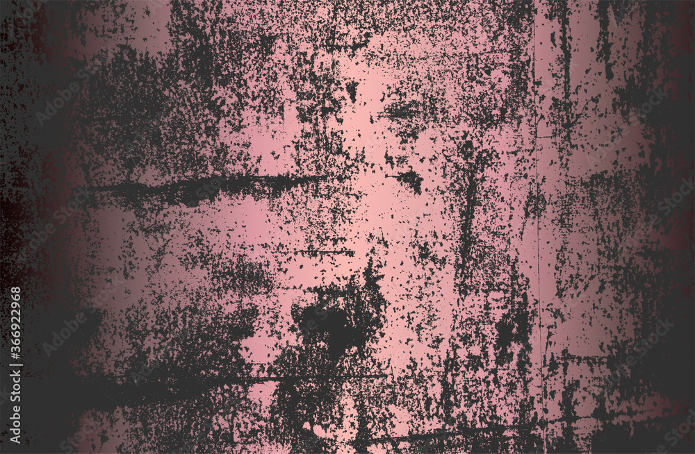 Luxury golden pink metal gradient background with distressed metal plate texture.