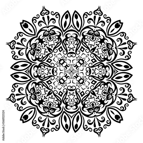 Vector black floral ethnic ornamental illustration