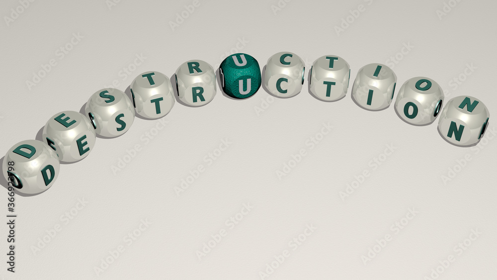 destruction combined by dice letters and color crossing for the related meanings of the concept. illustration and background destruction combined by dice letters and color crossing for the related meanings of the concept. illustration and background