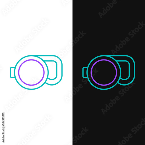 Line Retractable cord leash with carabiner icon isolated on white and black background. Pet dog lead. Animal accessory for outdoors walk. Colorful outline concept. Vector.