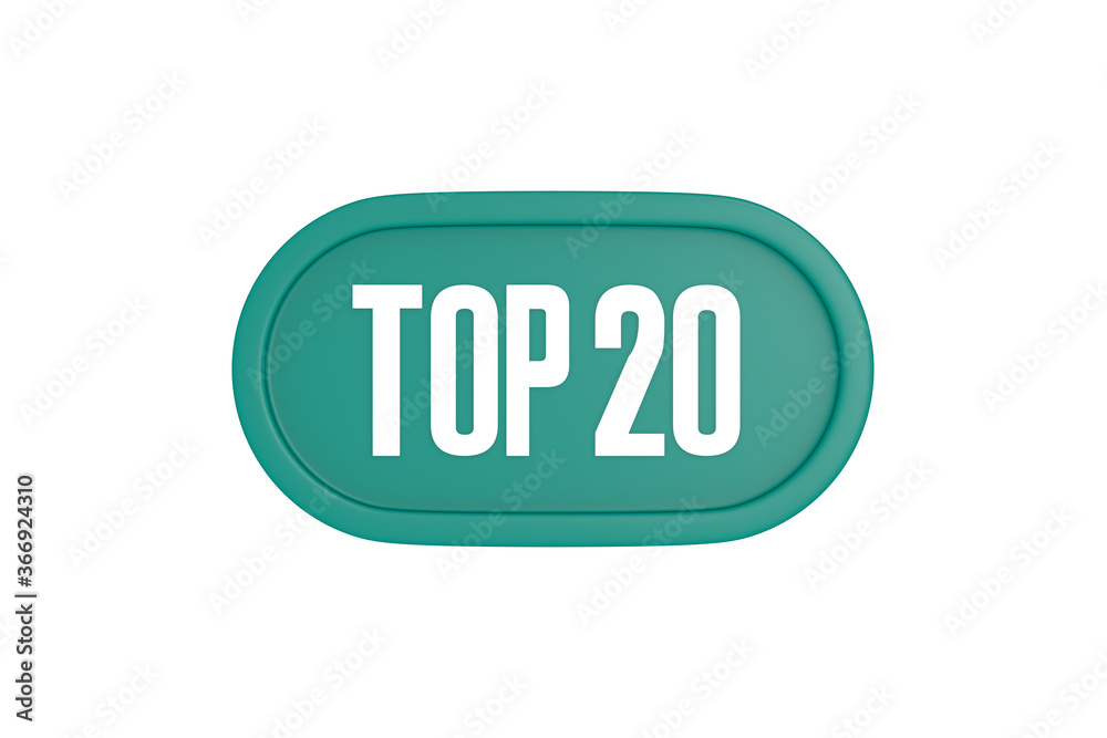 Top 20 sign in teal color isolated on white color background, 3d illustration. Top 20 sign in teal color isolated on white color background, 3d illustration.