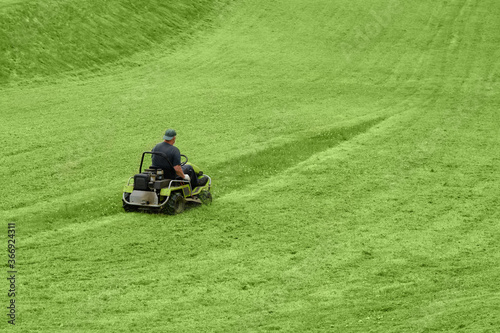 Obraz na płótnie mowing the lawn with a machine w salonie