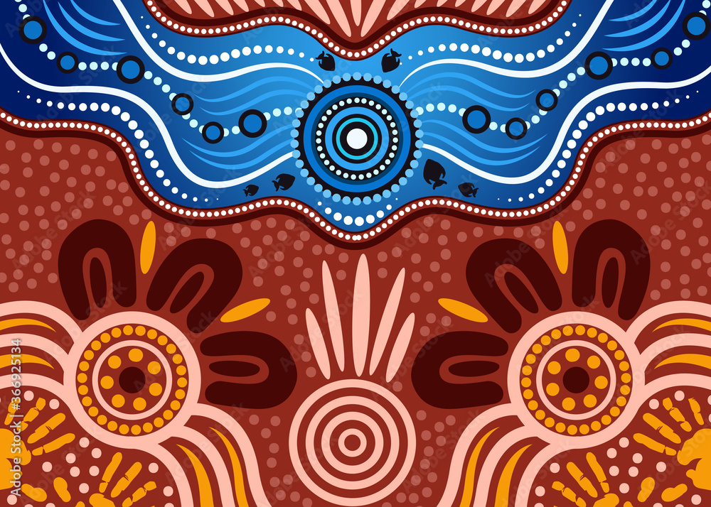 Aboriginal dot art vector background. River concept Stock Vector ...